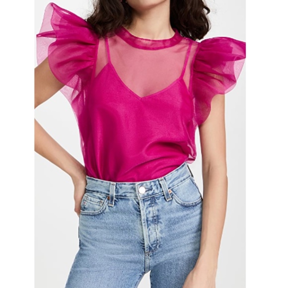 Pink Jonathan Simkhai Corina Organza Ruffle Top [M, Excellent] - Picture 1 of 9